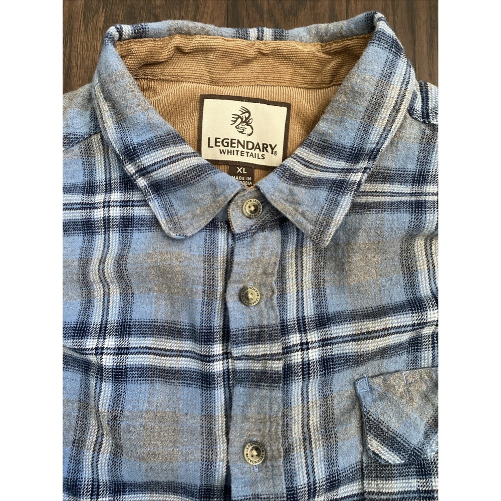 Legendary Whitetails Buck Camp Flannel Shirt Men's Sz XL Blue Plaid